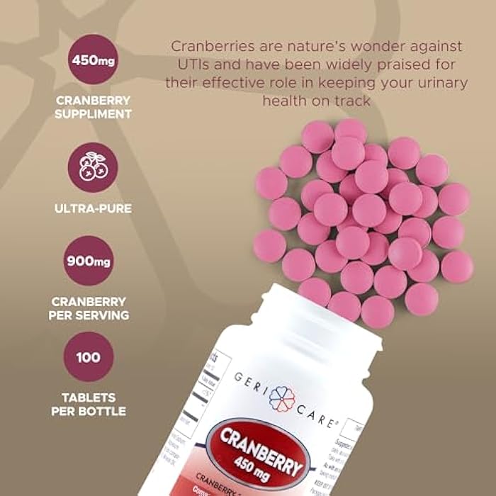 GeriCare High-Potency Cranberry Supplement By GeriCare- 450mg Pure Cranberry Tablets For Urinary Tract Health- Natural UTI Prevention For Men & Women- GMO, Gluten & Dairy Free Cranberry Concentrate [100 Count] - Image 3