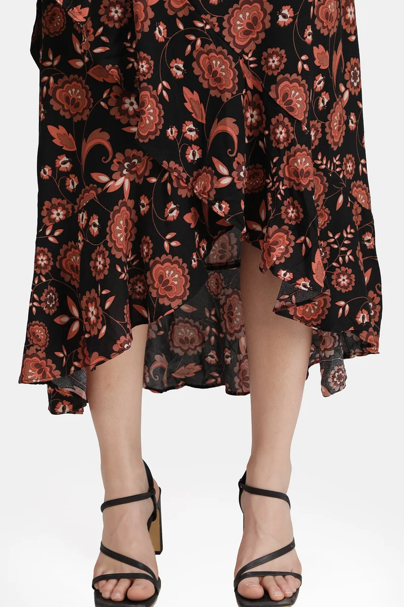 Virgio 100% Viscose Wrap Skirt With Asymmetric Hem
