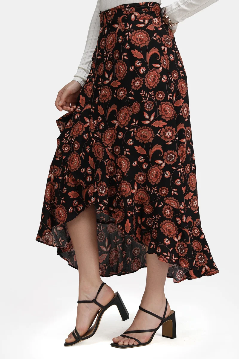 Virgio 100% Viscose Wrap Skirt With Asymmetric Hem