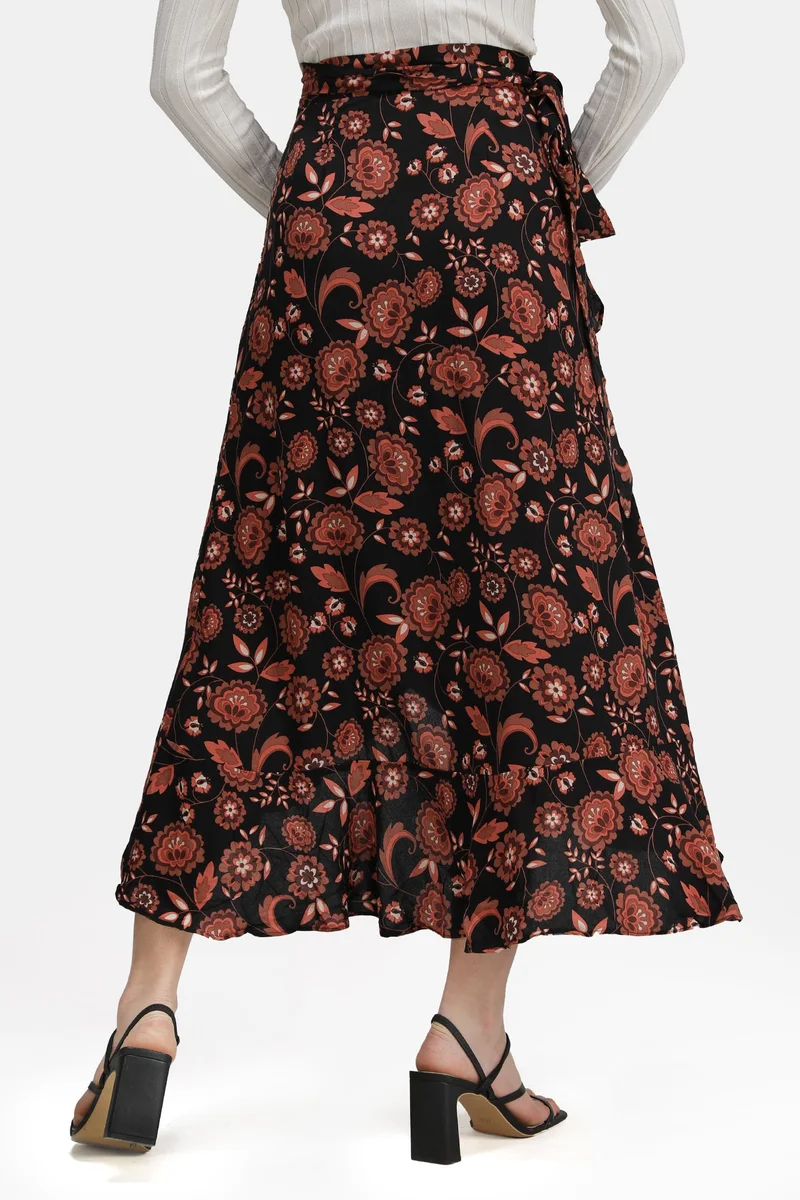 Virgio 100% Viscose Wrap Skirt With Asymmetric Hem