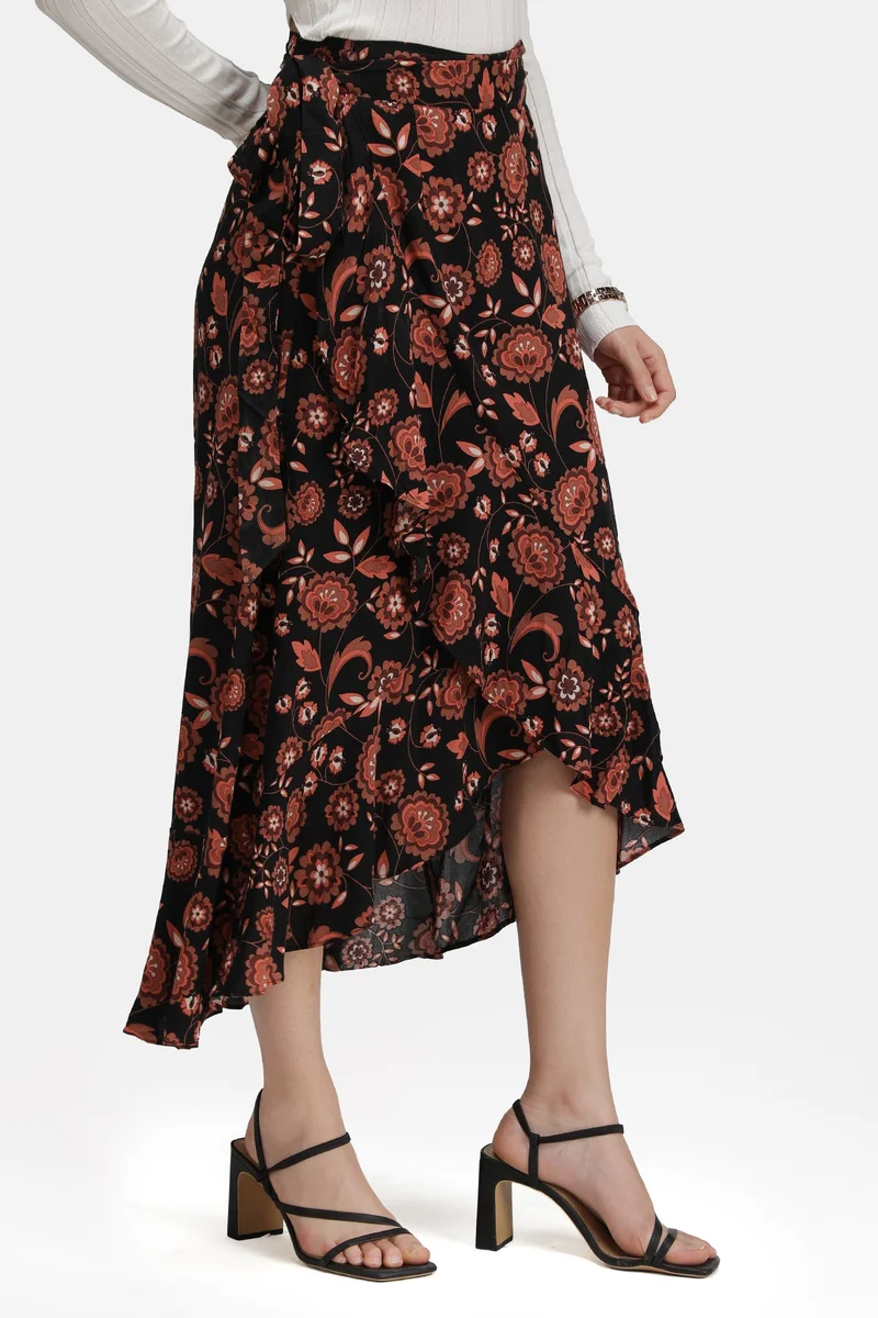 Virgio 100% Viscose Wrap Skirt With Asymmetric Hem