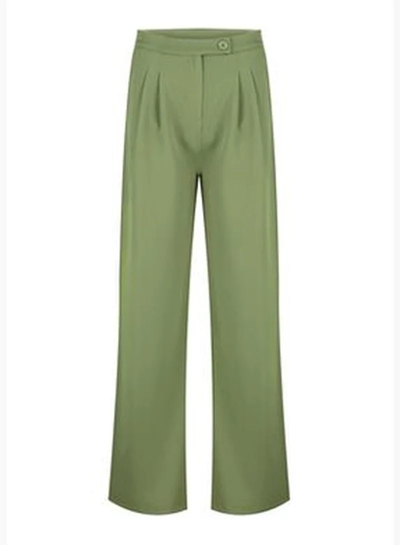 trendyol Dark Khaki Wide Leg Wide Leg High Waist Weave Trousers TWOAW22PL0066