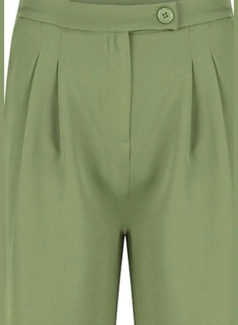 trendyol Dark Khaki Wide Leg Wide Leg High Waist Weave Trousers TWOAW22PL0066