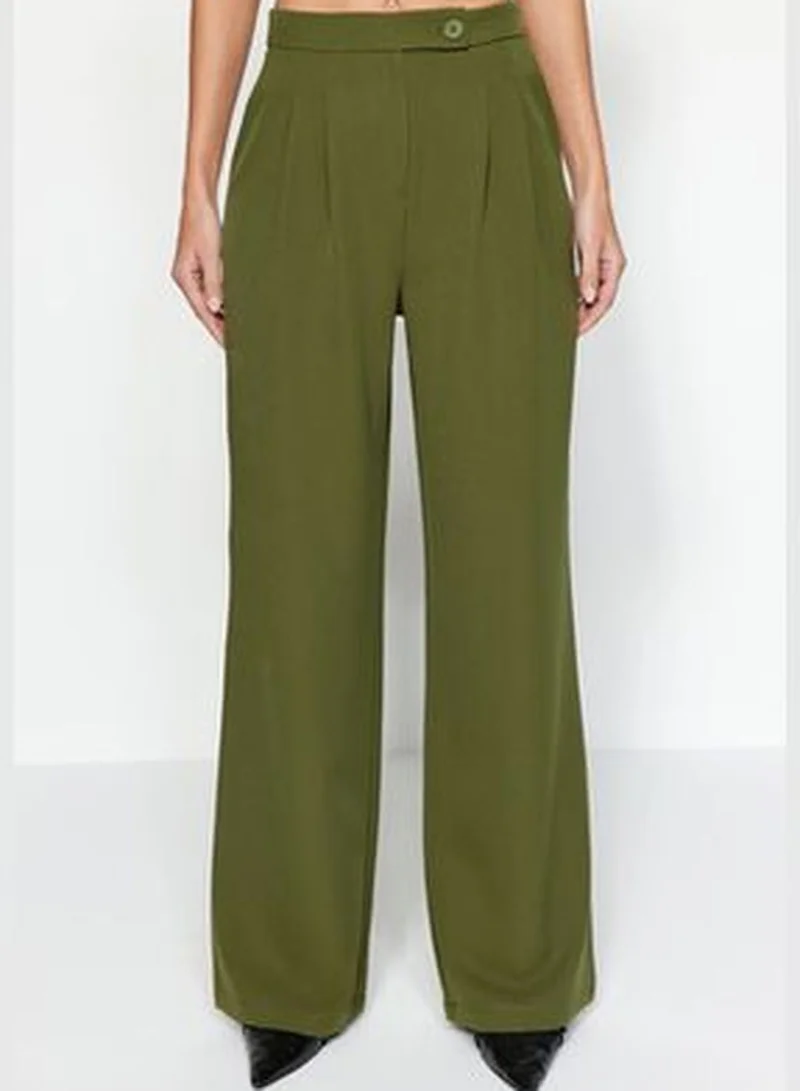 trendyol Dark Khaki Wide Leg Wide Leg High Waist Weave Trousers TWOAW22PL0066