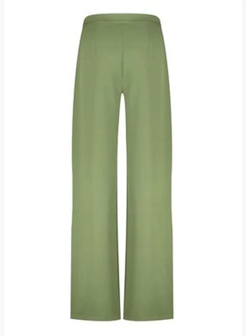 trendyol Dark Khaki Wide Leg Wide Leg High Waist Weave Trousers TWOAW22PL0066