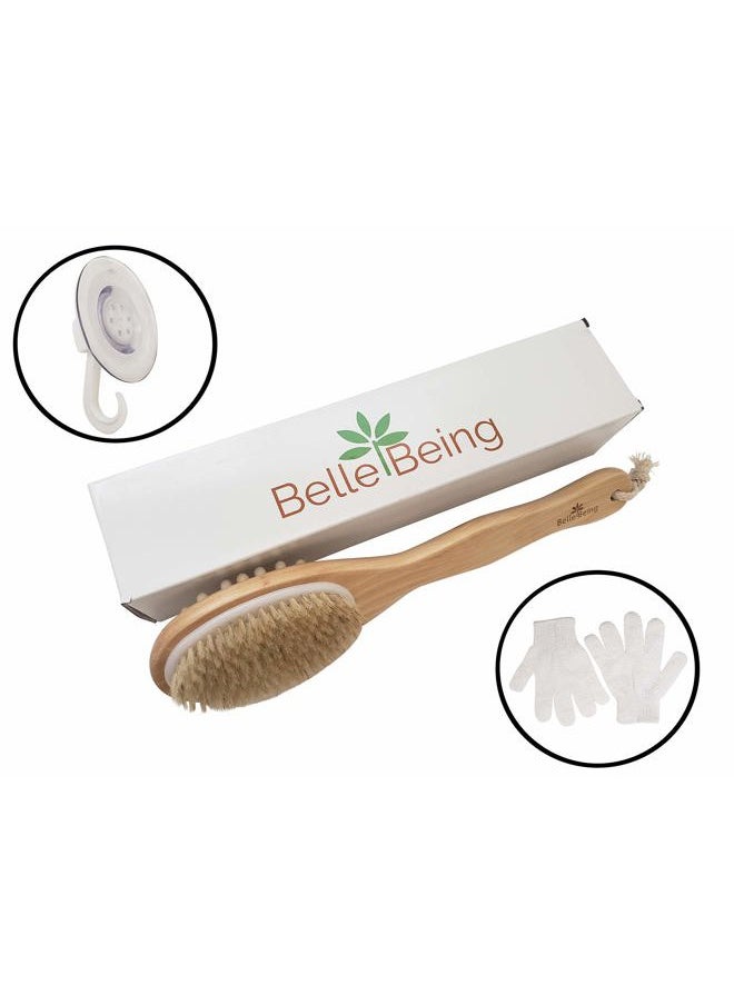 Belle Being Dry Brush for Cellulite and Lymphatic Drainage. Dry Brushing Body Brush Set. Double Sided Bristle Brush Works as Body Exfoliator, Shower Brush, Exfoliating Brush, and Cellulite Massager, Gifts for Mom  - Image 1