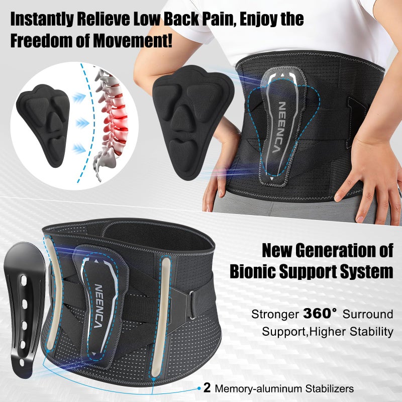 NEENCA Back Brace for Lower Back Pain with Bionic Support System, Adjustable Lumbar Support Belt for Women & Men with Lumbar Support 3D Pad, Breathable Mesh for Herniated Disc, Sciatica, Scoliosis... - Image 3