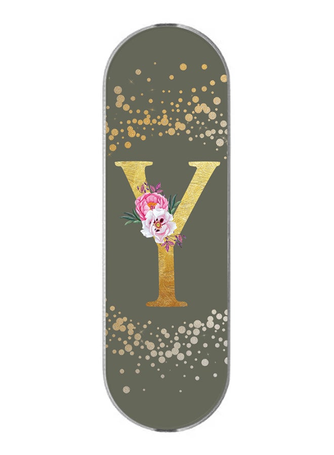 3-In-1 Universal Mobile Phone Grip Holder- Custom Monogram Initial Letter Floral Pattern Alphabet - Y (Olive Green)
