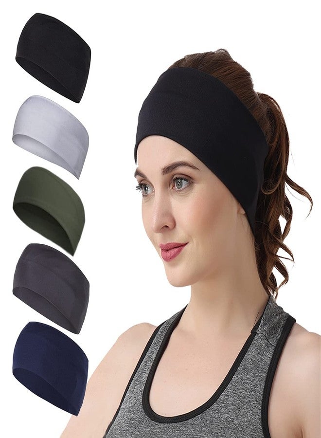 BISMAADH 5 Pack Headband, Sweat Band, Sports Sweatband Headbands Hairband for Women - Running,Cycling,Football,Fishing (Black Light Grey Green D Grey Blue) - Image 1