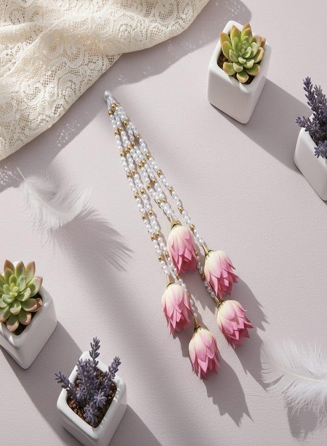 MILAPARK CRAFTS Premium Floral Lotus Hair Accessory with Pearl Beads | Elegant Pink Bud Gajra | Traditional South Indian Style Hair Jewelry for Festive Hairstyles - Image 1