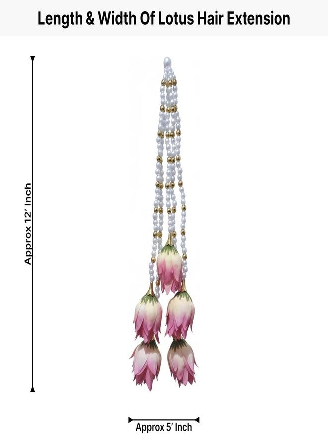 MILAPARK CRAFTS Premium Floral Lotus Hair Accessory with Pearl Beads | Elegant Pink Bud Gajra | Traditional South Indian Style Hair Jewelry for Festive Hairstyles - Image 2