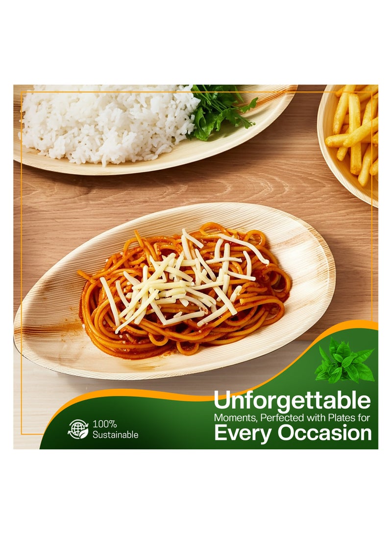 EcoEdge 8 Inch Oval Areca Palm Leaf Disposable  Plates  (Pack of 25) | Plant Based, Natural, Biodegradable, Compostable, Organic Finish | Heavy Duty, Durable, Sustainable Dining | 100% Eco Friendly - Image 2