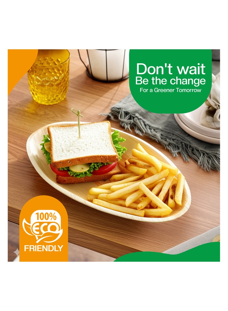 EcoEdge 8 Inch Oval Areca Palm Leaf Disposable  Plates  (Pack of 25) | Plant Based, Natural, Biodegradable, Compostable, Organic Finish | Heavy Duty, Durable, Sustainable Dining | 100% Eco Friendly - Image 4