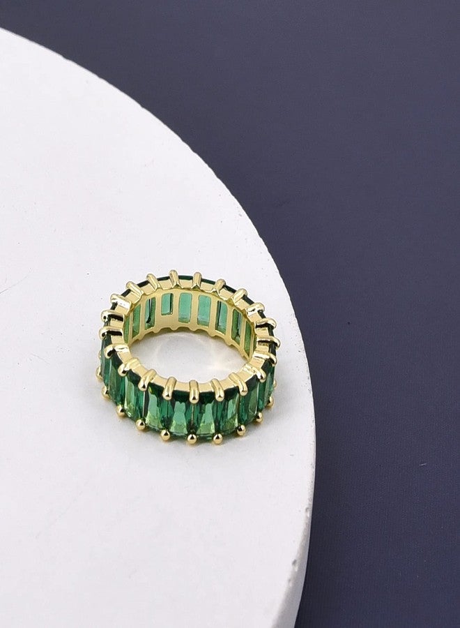 Nossa Green Emerald Band (5 Carat) 18K Gold Plated Claw Prong | Rectangle Emerald Cut Eternity Band CZ Ring (Green Emerald, 7) - Image 4