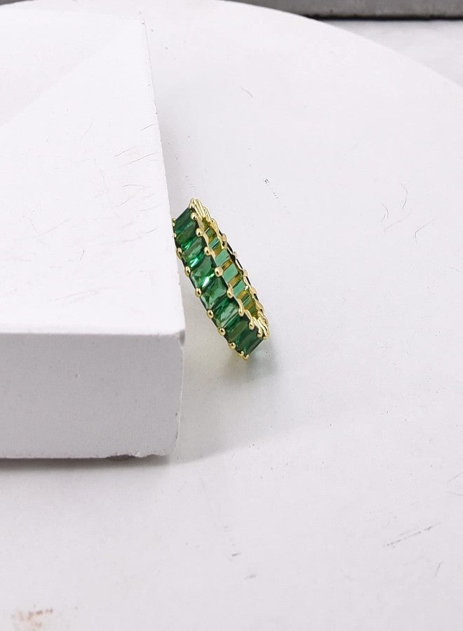 Nossa Green Emerald Band (5 Carat) 18K Gold Plated Claw Prong | Rectangle Emerald Cut Eternity Band CZ Ring (Green Emerald, 7) - Image 5