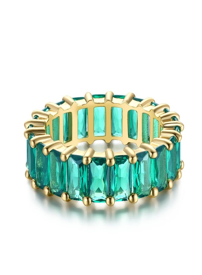 Nossa Green Emerald Band (5 Carat) 18K Gold Plated Claw Prong | Rectangle Emerald Cut Eternity Band CZ Ring (Green Emerald, 7) - Image 1