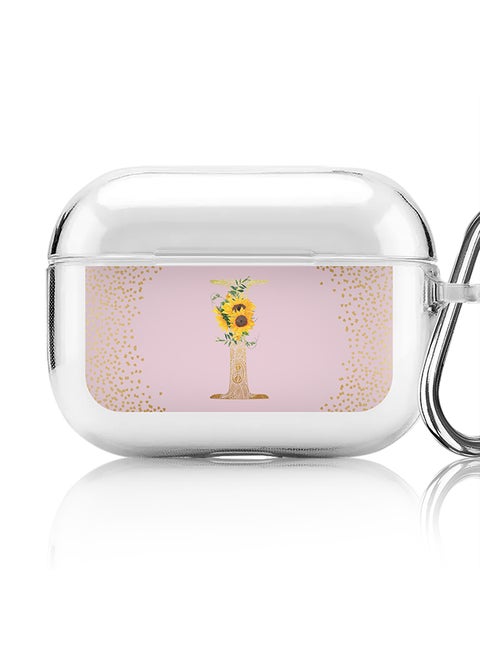 Classic Clear printed Case for Apple Airpods Pro Soft TPU Gel Thin Transparent Flexible Cover - Custom Monogram Initial Letter Mandala Floral Pattern Alphabet - I (Pink )
