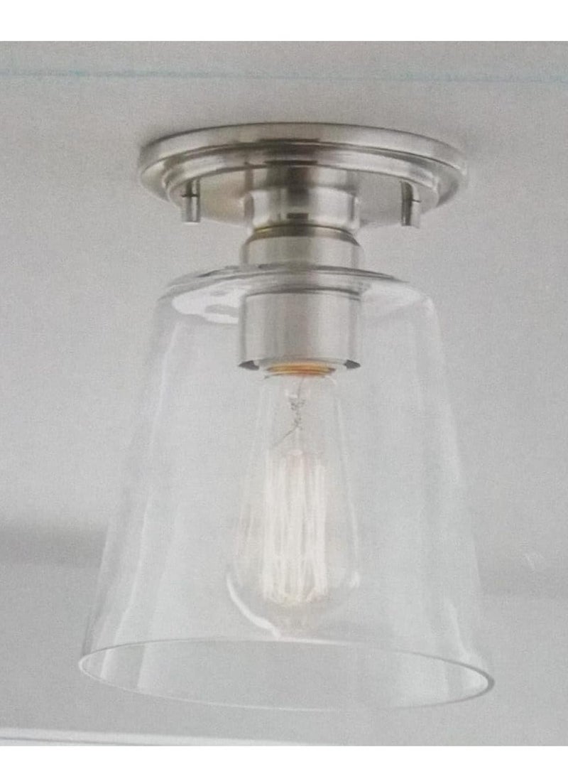 A F N Lighting A F N LIGHTINGS Brushed Nickel Flush Mount Ceiling Light, Clear Glass Shade Fixture, Modern Indoor Lighting, Elegant Ceiling Lamp, Stylish Home Lighting, Bedroom and Living Room Light 