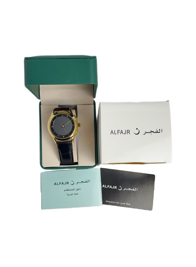 Al Fajr Analogue and digital dual-display Gold circular dial wristwatch, black leather strap and white dial Minimalist and fashionable style watch WW-22GWL-HS - Image 5