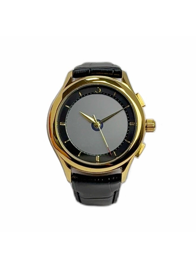 Al Fajr Analogue and digital dual-display Gold circular dial wristwatch, black leather strap and white dial Minimalist and fashionable style watch WW-22GWL-HS - Image 1
