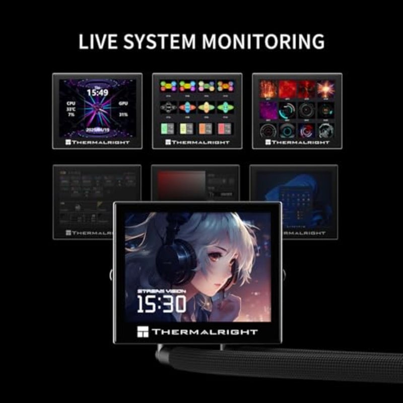 Stream Vision 360 Black CPU Liquid Cooler, 3.5in Magnetic Embedded Fan LCD Screen, 640x480 Resolution, Freely Defined Display Screen, 2400RPM Speed, Compatible with AM5, lga1851/1700/115x - Image 4