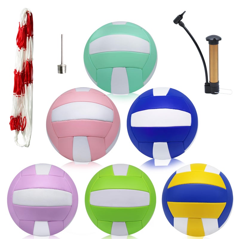 Magicorange Volleyball, 6 Pack Official Size 5 Volleyballs- PU Leather Indoor Outdoor Soft Touch Recreational Volleyballs for Beach Play, Game,Gym,Training -Includes Ball Pump (Multicolored) - Image 1