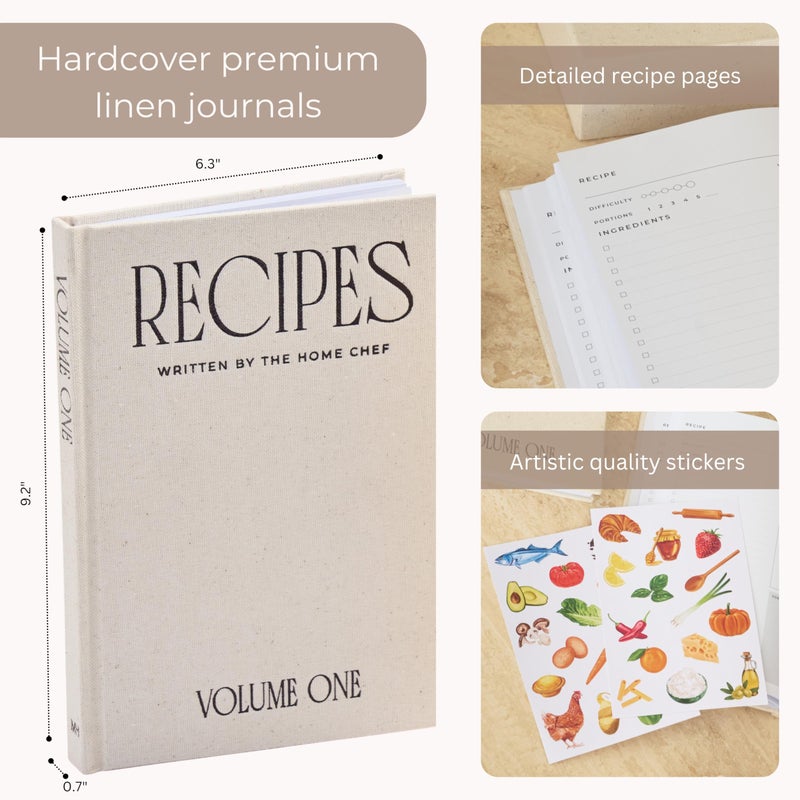 Moncur Home Recipe Book To Write In Your Own Recipes Set of 2 Blank Recipe Book Linen Beige with 2 Sticker Sheets Recipe Notebook Cookbook Recipe Journal Chef Gifts Make Your Own Notebook - Image 4