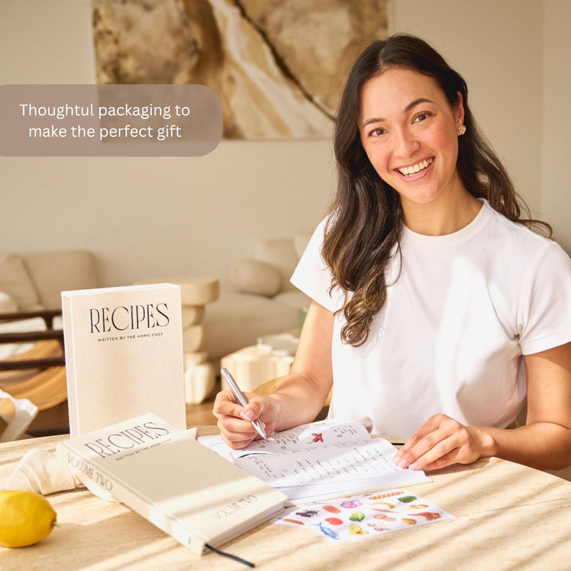 Moncur Home Recipe Book To Write In Your Own Recipes Set of 2 Blank Recipe Book Linen Beige with 2 Sticker Sheets Recipe Notebook Cookbook Recipe Journal Chef Gifts Make Your Own Notebook - Image 3