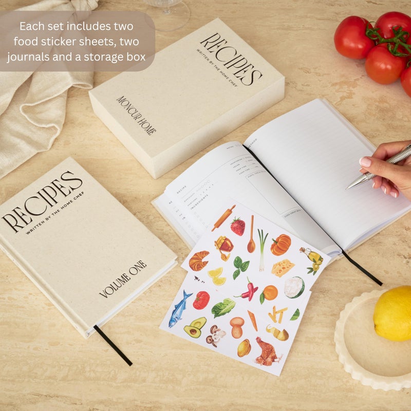Moncur Home Recipe Book To Write In Your Own Recipes Set of 2 Blank Recipe Book Linen Beige with 2 Sticker Sheets Recipe Notebook Cookbook Recipe Journal Chef Gifts Make Your Own Notebook - Image 2