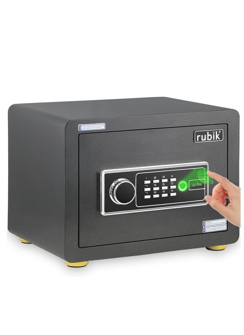 Rubik - Safe Box with Biometric Fingerprint, Digital Keypad and Key lock for Money Jewelry Documents Home Office RBD125 (Size 25x35x25cm) Black - Image 1