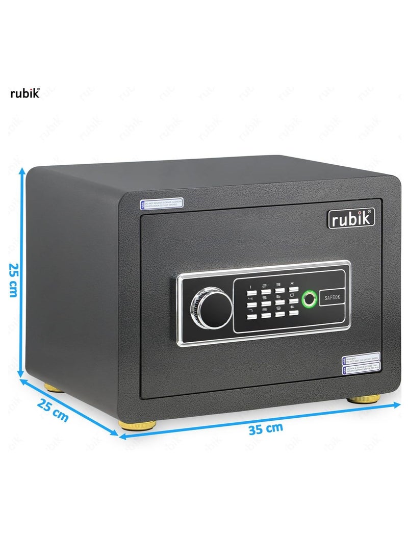 Rubik - Safe Box with Biometric Fingerprint, Digital Keypad and Key lock for Money Jewelry Documents Home Office RBD125 (Size 25x35x25cm) Black - Image 1