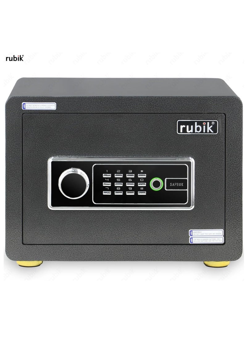 Rubik - Safe Box with Biometric Fingerprint, Digital Keypad and Key lock for Money Jewelry Documents Home Office RBD125 (Size 25x35x25cm) Black - Image 1