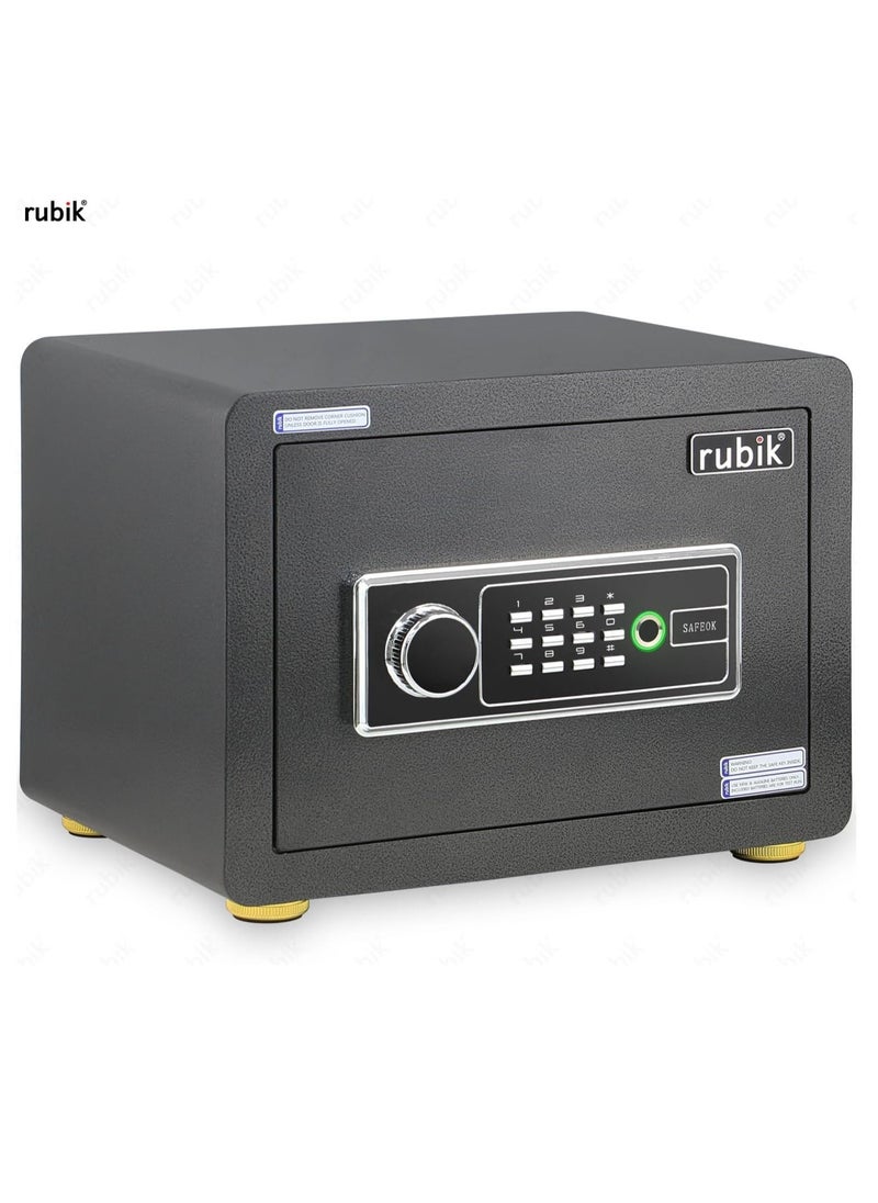Rubik - Safe Box with Biometric Fingerprint, Digital Keypad and Key lock for Money Jewelry Documents Home Office RBD125 (Size 25x35x25cm) Black - Image 1