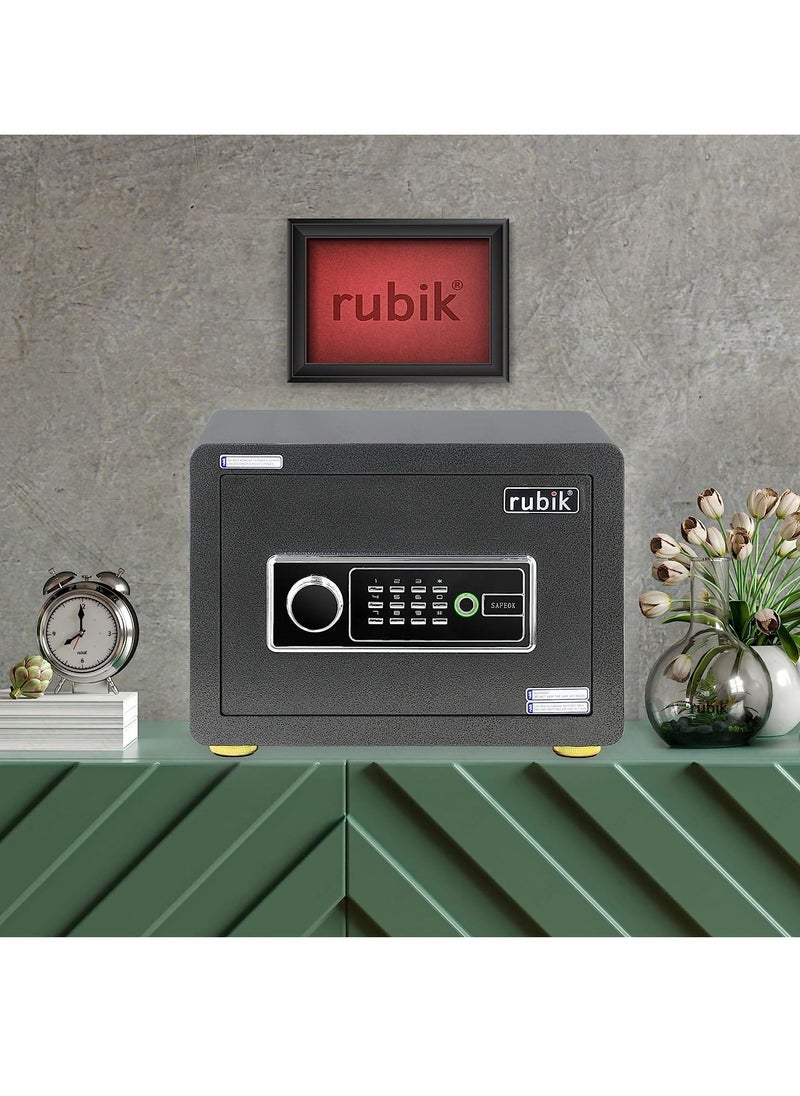 Rubik - Safe Box with Biometric Fingerprint, Digital Keypad and Key lock for Money Jewelry Documents Home Office RBD125 (Size 25x35x25cm) Black - Image 1