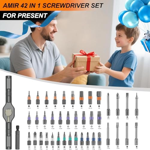 AMIR 42 in 1 Magnetic Screwdriver Set, Ratchet Screwdriver Set with Multi Bit, DIY Repair Tool Kit with Versatile T Handle for Furniture, Computer, Bicycle, Electronic Repair - Image 2
