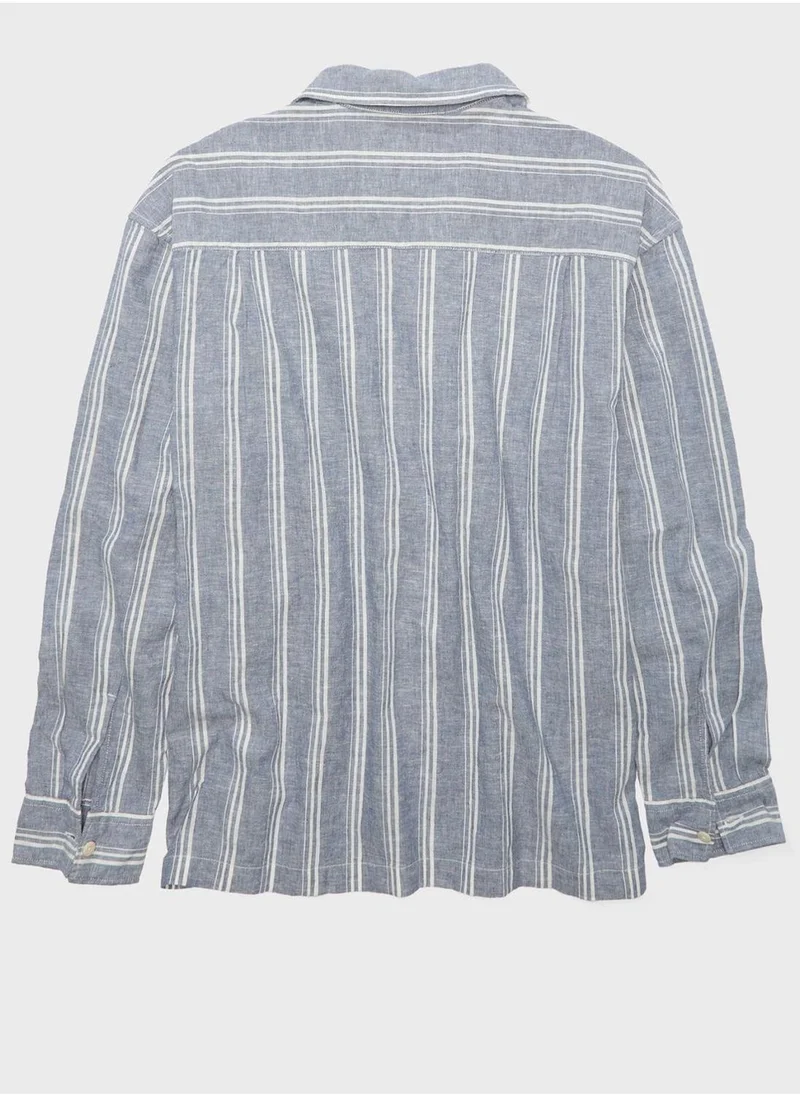 امريكان ايجل Linen-Blend Mechanic Regular Fit  Striped Shirt