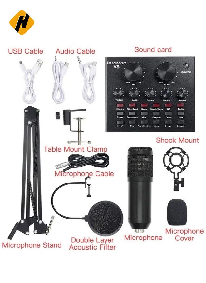 HuHa Multi-functional Live Sound Card + Microphone Kit Suspension Transmission Recording Condenser Microphone Set  - Image 3
