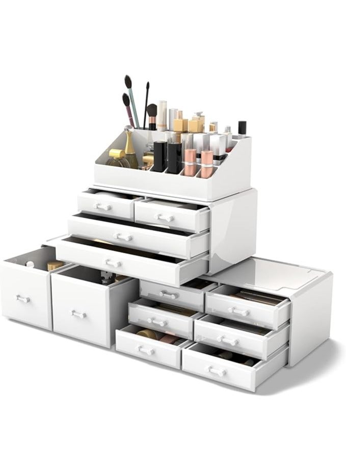 عام منظم مستحضرات التجميل، صندوق تخزين وتنظيم المكياج مع 12 درجًا، صندوق عرض لحفظ مستحضرات التجميل. - Image 1