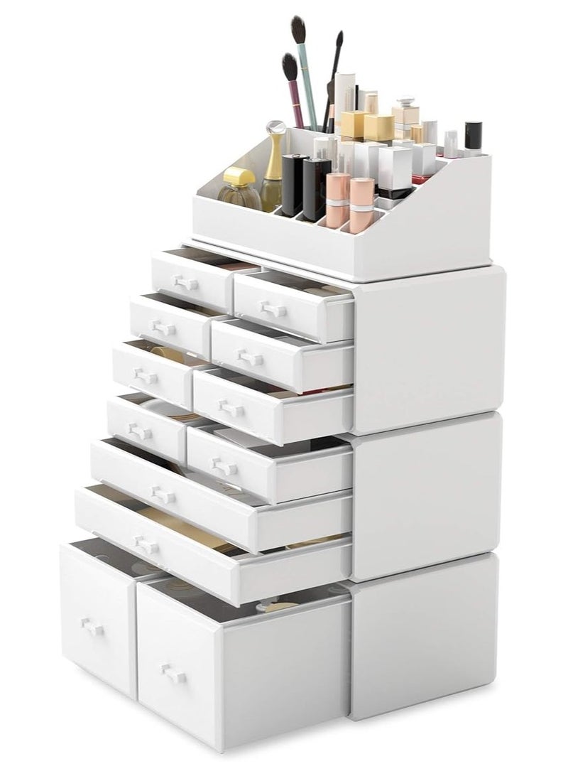 عام منظم مستحضرات التجميل، صندوق تخزين وتنظيم المكياج مع 12 درجًا، صندوق عرض لحفظ مستحضرات التجميل. - Image 4