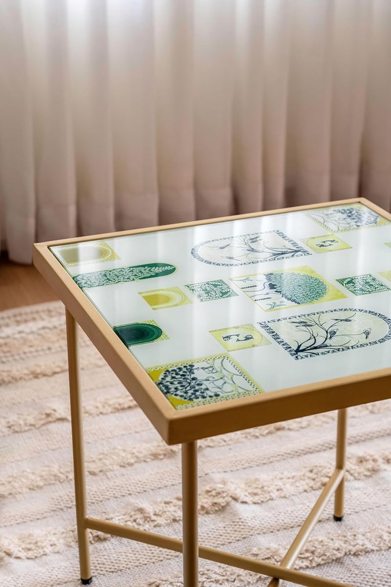 Dorable The IndoRome Window Patio Table for Poolside Garden Living Room Bedroom Small Spaces GreenGold Base