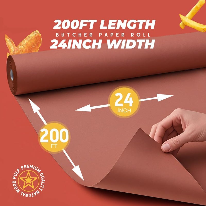 PH PERKHOMY Pink Butcher Paper Roll 24" x 2400" (200') for Smoker BBQ Grilling Smoking Meat Unbleached Uncoated Unwaxed (Pink, 24" x 200') - Image 2