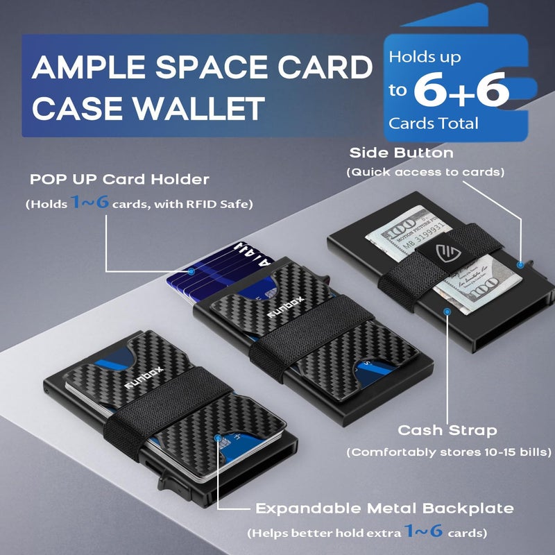 RUNBOX Slim Card Holder Wallet for Men, Minimalist RFID Blocking Wallet with Pop-Up Function, Ultra-Thin Design, Metal Business Card Cases holds 6+6 Cards, Gifts for Men, Men's Accessories - Image 2