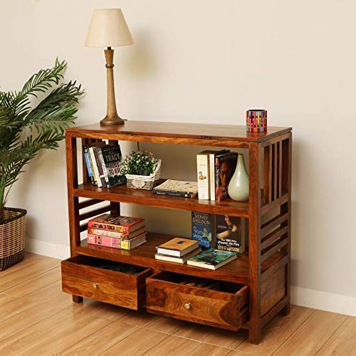 CRAFT D ARTS Wooden Bookshelf | Console Table for Living Room | Book Shelf Side Entrance Table for Home with 2 Drawers & Shelf Storage | Entryway/Foyer Table | Solid Sheesham Wood (Honey D) - Image 1