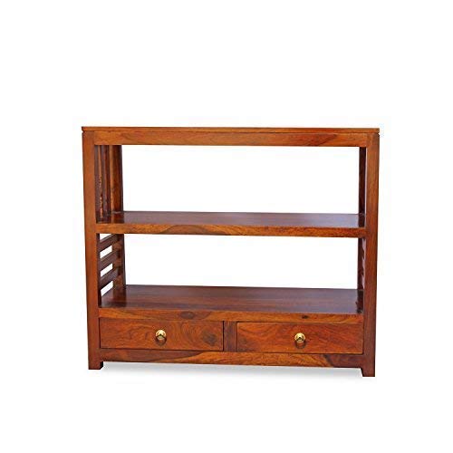 CRAFT D ARTS Wooden Bookshelf | Console Table for Living Room | Book Shelf Side Entrance Table for Home with 2 Drawers & Shelf Storage | Entryway/Foyer Table | Solid Sheesham Wood (Honey D) - Image 4