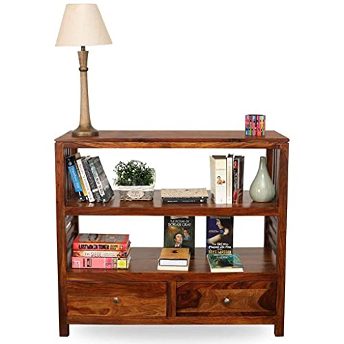 CRAFT D ARTS Wooden Bookshelf | Console Table for Living Room | Book Shelf Side Entrance Table for Home with 2 Drawers & Shelf Storage | Entryway/Foyer Table | Solid Sheesham Wood (Honey D) - Image 3