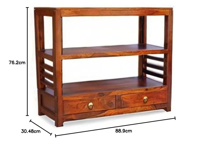 CRAFT D ARTS Wooden Bookshelf | Console Table for Living Room | Book Shelf Side Entrance Table for Home with 2 Drawers & Shelf Storage | Entryway/Foyer Table | Solid Sheesham Wood (Honey D) - Image 2