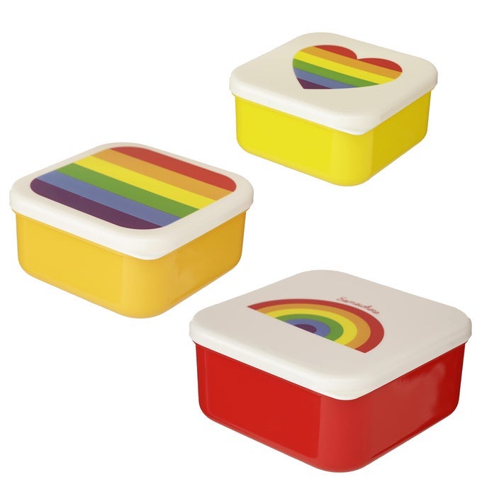 SOMEWHERE RAINBOW REUSABLE LIDDED SNACK POT LUNCH BOX SET OF 3 BPA FREE PVC WORK SCHOOL TRAVEL HOME LARGE 55X115X115CM MEDIUM 45X10X19CM SMALL 4X85X85CM