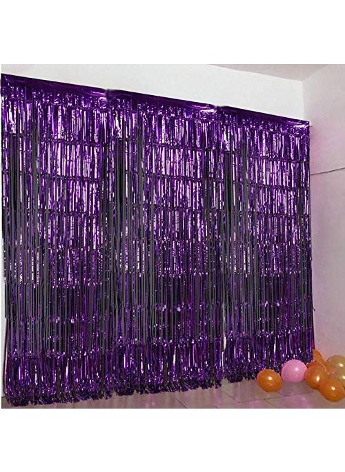 Lazybeee Lazybeee Pet Striped Foil Curtain Metallic Fringe Curtain Shimmer Curtain for Party Large Purple Pack of 4  - Image 2