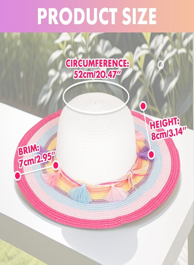 PinkSheep Girls Sun Hat,Cute Summer Straw Beach Hat for Toddler Kids 2-3T with Wide Rainbow Brim & Tassels - UPF 50+ - Image 3