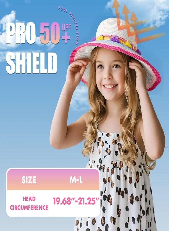 PinkSheep Girls Sun Hat,Cute Summer Straw Beach Hat for Toddler Kids 2-3T with Wide Rainbow Brim & Tassels - UPF 50+ - Image 4
